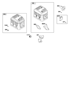 Exhaust Group Diagram and Parts List for 25T232-0088-H5 200000 - 399999 Briggs and Stratton Engine